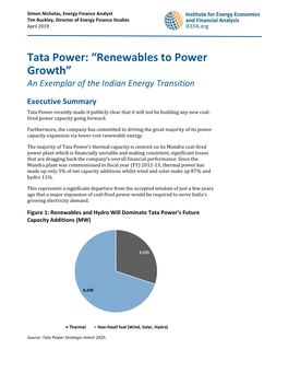 Tata Power: “Renewables to Power Growth” an Exemplar of the Indian Energy Transition
