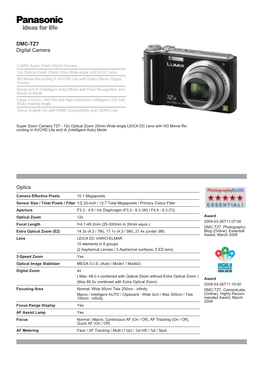 DMC-TZ7 Digital Camera Optics