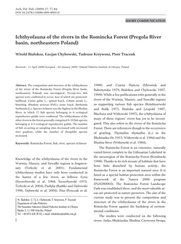 Ichthyofauna of the Rivers in the Romincka Forest (Pregola River Basin, Northeastern Poland)