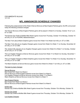 Nfl Announces Schedule Changes