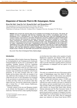 Dispersion of Vascular Plant in Mt. Huiyangsan, Korea