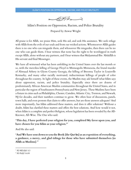 Islām's Position on Oppression, Racism, and Police Brutality