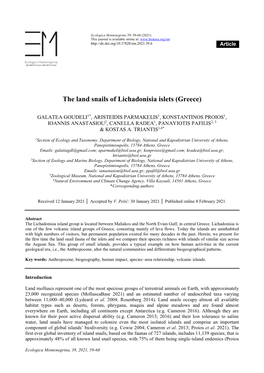 The Land Snails of Lichadonisia Islets (Greece)