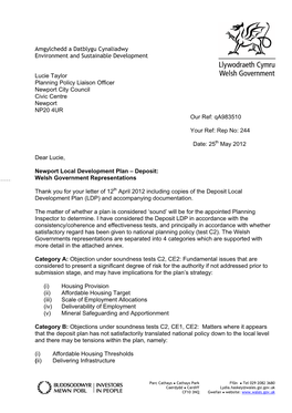 Regulation 17 Welsh Government Response to Newport City Council