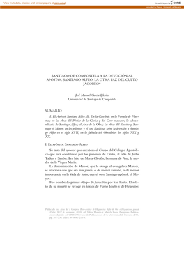 Santiago De Compostela Y La Devoción Al Apóstol Santiago Alfeo, La Otra Faz Del Culto Jacobeo*