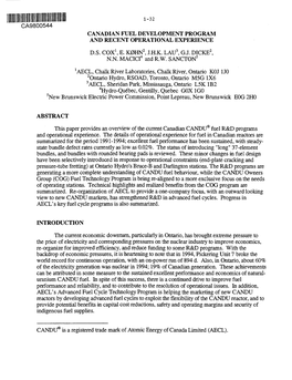 Canadian Fuel Development Program and Recent Operational Experience