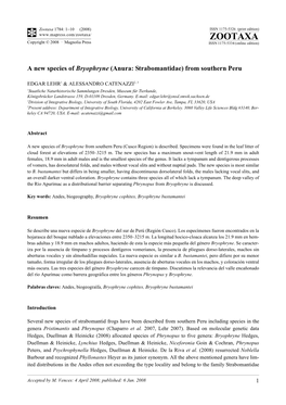 Zootaxa, a New Species of Bryophryne (Anura