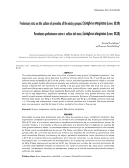 Preliminary Data on the Culture of Juveniles of the Dusky Grouper, Epinephelus Marginatus (Lowe, 1834)