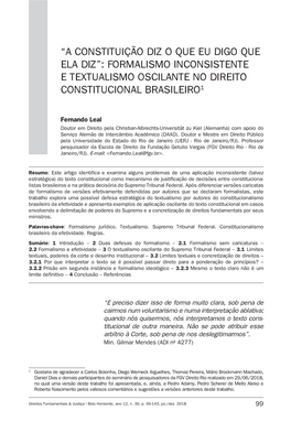 Formalismo Inconsistente E Textualismo Oscilante No Direito Constitucional Brasileiro1