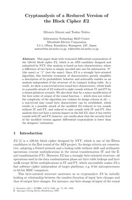 Cryptanalysis of a Reduced Version of the Block Cipher E2