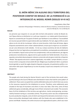 EL MÓN IBÈRIC EN ALGUNS DELS TERRITORIS DEL POSTERIOR COMTAT DE BESALÚ. DE LA FORMACIÓ a LA /Ed'Z/M>DK>ZKDΈ^'>^S/Ͳ///Ή