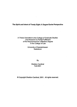 The Spirit and Intent of Treaty Eight: a Sagaw Eeniw Perspective