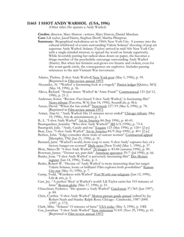 I1465 I SHOT ANDY WARHOL (USA, 1996) (Other Titles: Ho Sparato a Andy Warhol)