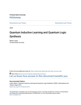 Quantum Inductive Learning and Quantum Logic Synthesis