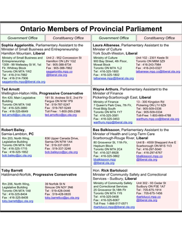 Ontario Members of Provincial Parliament