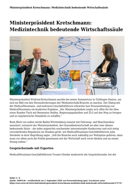 Ministerpräsident Kretschmann: Medizintechnik Bedeutende Wirtschaftssäule