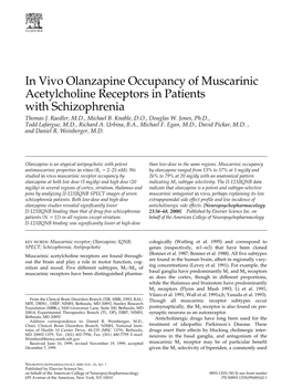 In Vivo Olanzapine Occupancy of Muscarinic Acetylcholine Receptors in Patients with Schizophrenia Thomas J