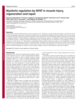 Myoferlin Regulation by NFAT in Muscle Injury, Regeneration and Repair