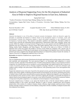 Analysis of Regional Supporting Force for the Development of Industrial Area in Order to Improve Regional Income in East Java, Indonesia