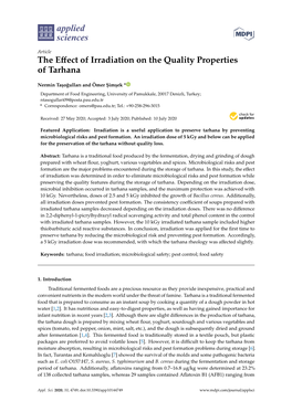 The Effect of Irradiation on the Quality Properties of Tarhana