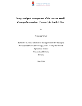 Integrated Pest Management of the Banana Weevil, Cosmopolites Sordidus (Germar), in South Africa