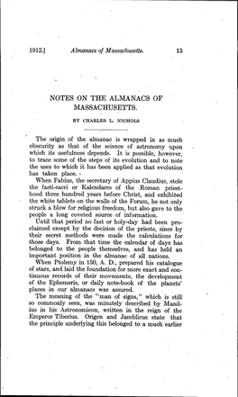 Notes on the Almanacs of Massachusetts