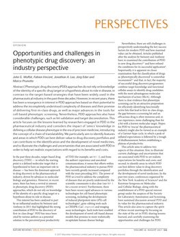 Opportunities and Challenges in Phenotypic Drug Discovery: an Industry Perspective