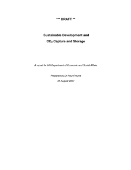 *** DRAFT ** Sustainable Development and CO2 Capture and Storage