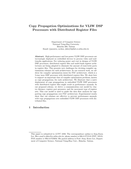 Copy Propagation Optimizations for VLIW DSP Processors with Distributed Register Files ?