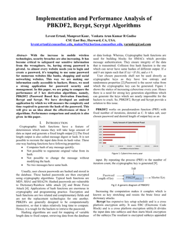 Implementation and Performance Analysis of PBKDF2, Bcrypt, Scrypt Algorithms