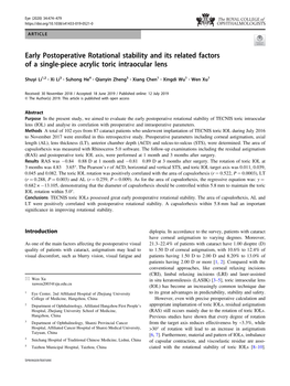 Early Postoperative Rotational Stability and Its Related Factors of a Single-Piece Acrylic Toric Intraocular Lens