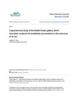 A Geochemical Study of the Riddle Peaks Gabbro, North Cascades: Evidence for Amphibole Accumulation in the Mid-Crust of an Arc