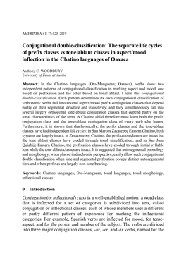 The Separate Life Cycles of Prefix Classes Vs Tone Ablaut Classes in Aspect/Mood Inflection in the Chatino Languages of Oaxaca