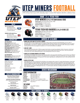 UTEP MINERS FOOTBALL UTEP at Texas Tech | 6 P.M
