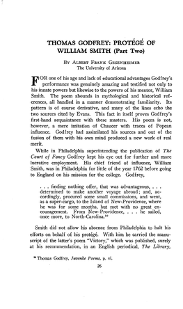 THOMAS GODFREY: PROTEGE of WILLIAM SMITH (Part Two)