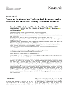 Combating the Coronavirus Pandemic Early Detection, Medical Treatment