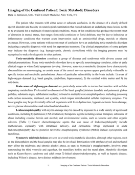 Imaging of the Confused Patient: Toxic Metabolic Disorders Dara G