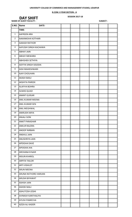 Day Shift Session 2017-18 Name of Guest Faculty : Subject - S.No