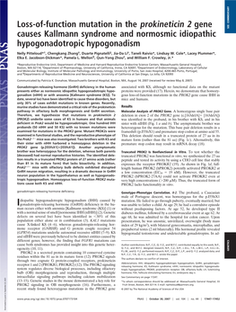 Loss-Of-Function Mutation in the Prokineticin 2 Gene Causes