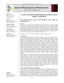 A Review on Chemistry and Biological Activities of Laurus Nobilis L