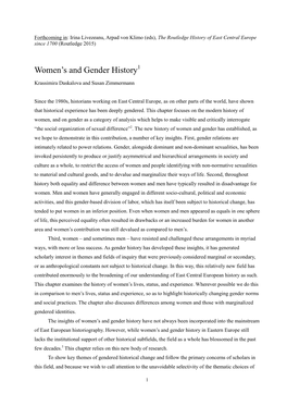 Women's and Gender History in Central Eastern Europe, 18Th to 20Th Centuries