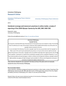 Gendered Coverage and Newsroom Practices in Online Media: a Study of Reporting of the 2008 Olympic Games by the ABC, BBC and CBC