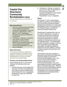 Capital City Downtown Community Revitalization Levy – Revised Boundary and Revenue Forecasts