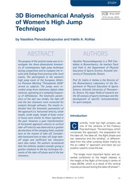 3D Biomechanical Analysis of Women's High Jump Technique