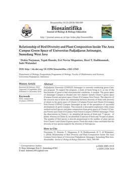 Relationship of Bird Diversity and Plant Composition Inside the Area Campus Green Space of Universitas Padjadjaran Jatinangor, Sumedang West Java