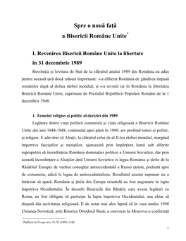 Spre O Nouă Faţă a Bisericii Române Unite*