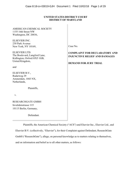 Case 8:18-Cv-03019-GJH Document 1 Filed 10/02/18 Page 1 of 29