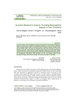 An Action Research in Science: Providing Metacognitive Support to Year 9 Students