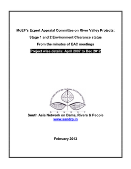 Moef's Expert Appraial Committee on River Valley Projects