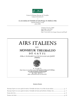 Le Arie Italiane Di Teobaldo De Fatti (Parigi, Ch. Ballard, 1696)
